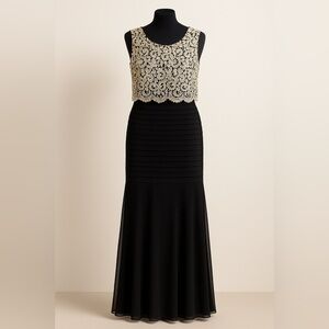 Elegant Black and Cream Lace Gown